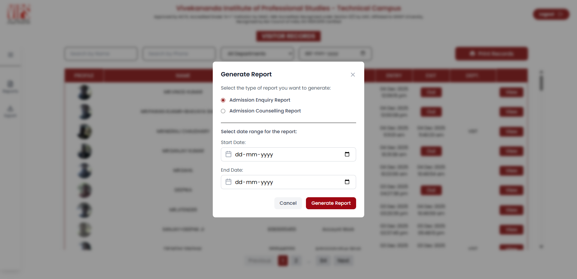 Visitor Management System for VIPS-TC